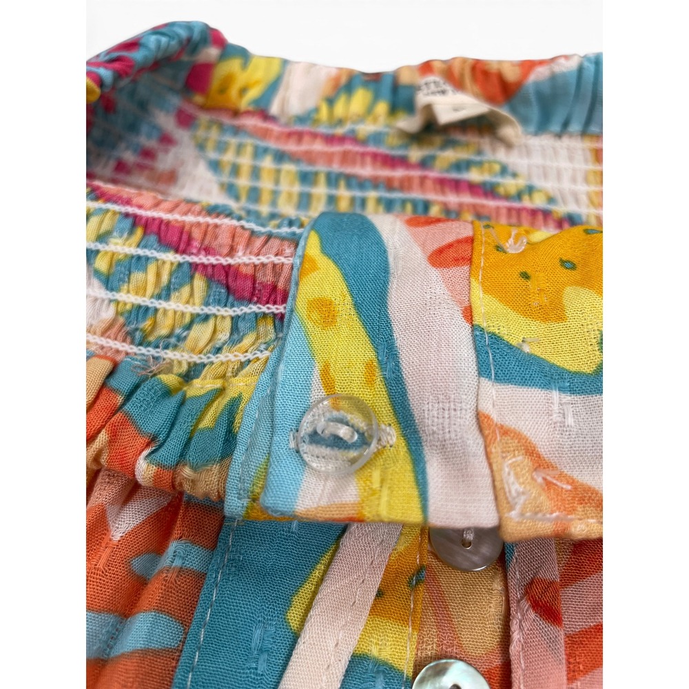 Christian Siriano Tropical Floral Smocked Button Front High Low Maxi Skirt M - Picture 9 of 16